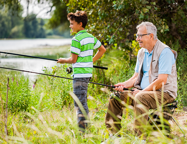 man and boy fishing